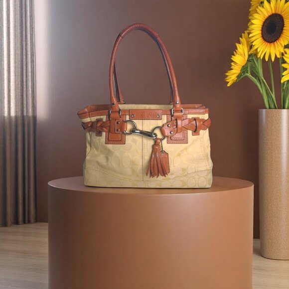 Coach Handbags - COACH Hamptons Satchel in signature yellow with tassel